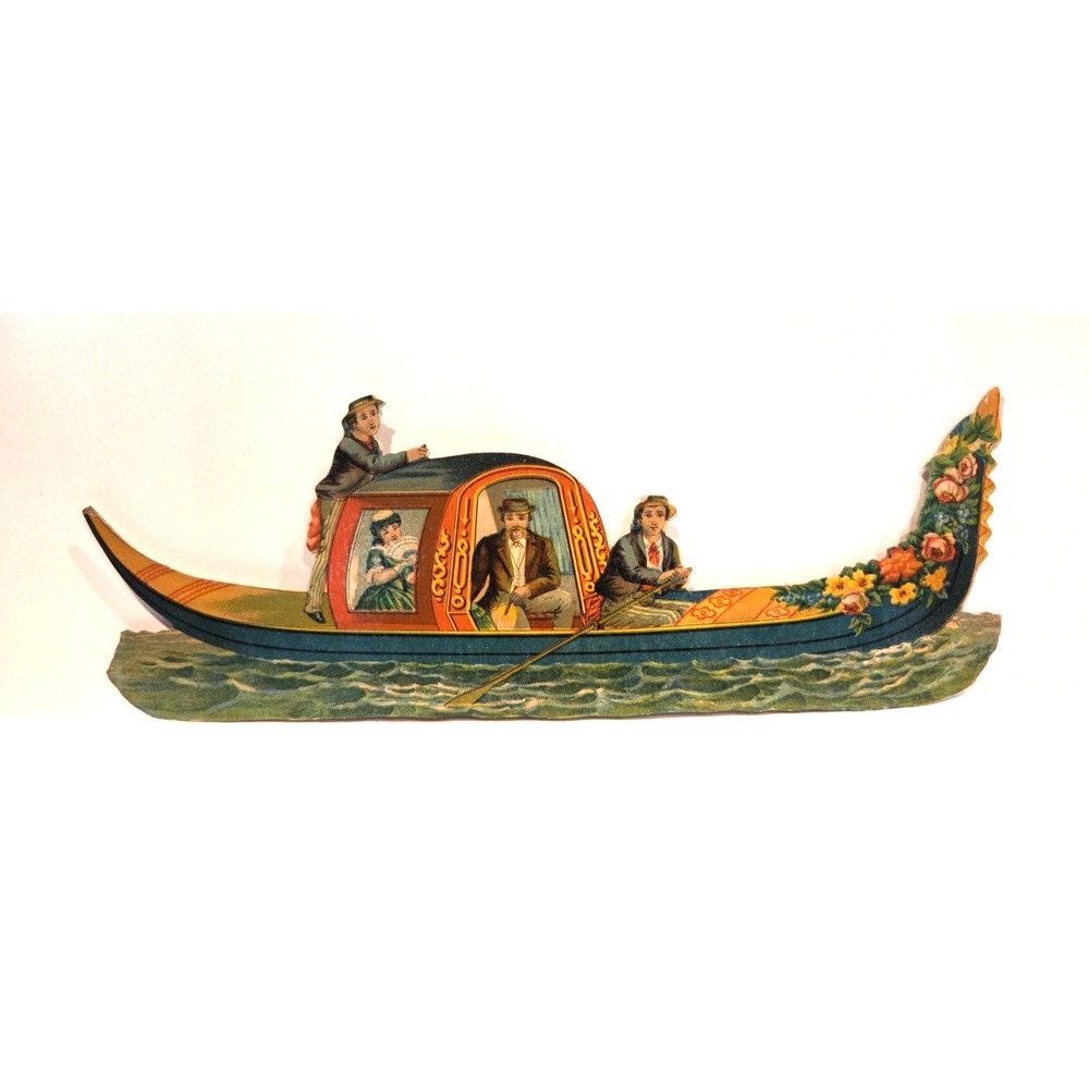 Antique Victorian Die Cut Gondola Boat Scrap Venice Scene Embossed 1800s